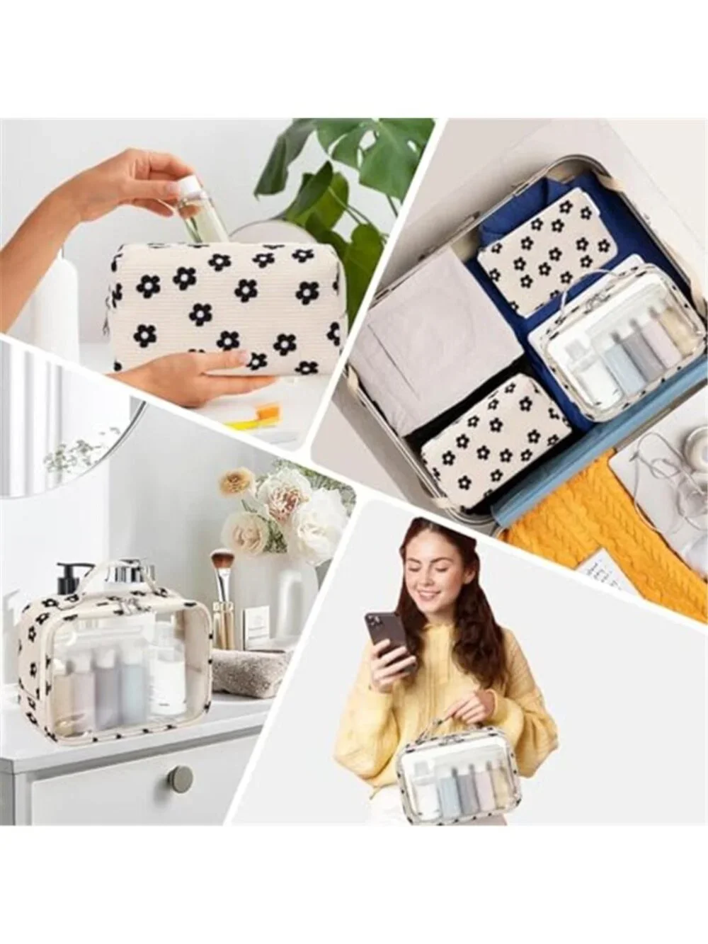 3Pcs Makeup Toiletry Bag for Women, Clear Packing Cubes Cosmetic Bag